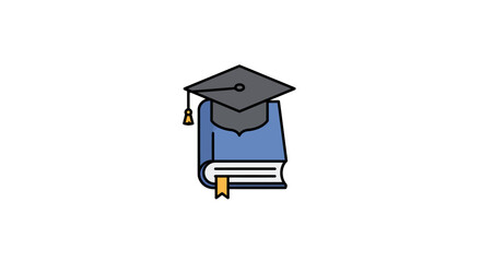 Blue Textbook with Graduation Cap Icon Illustration.