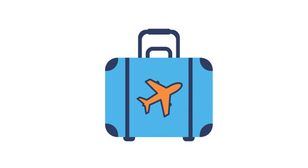 Light Blue Suitcase with Airplane Icon, Travel Bag Illustration.