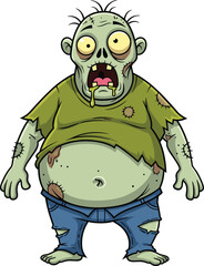 Cartoon zombie character, undead in tattered clothes, horror Halloween design, bulging yellow eyes and drooling mouth, spooky vector illustration, creepy humorous monster character