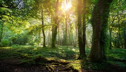 Obraz premium lush forest canopy with sunlight filtering through