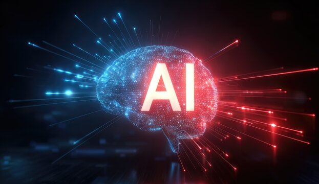 AI brain, glowing with digital neural pathways