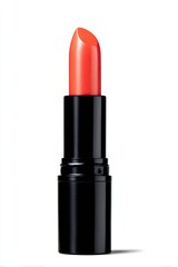 Obraz premium Coral lipstick in black tube against white background
