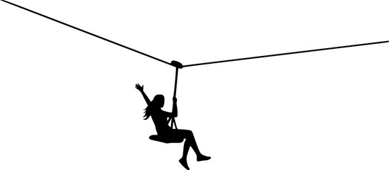 girl riding on a zip line silhouette vector illustration
