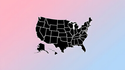 United States Map: Minimalist Black Silhouette on Pastel Gradient Background