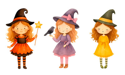Set of Cute Halloween Witches Pack – Kawaii Spooky Witch Characters Clipart Collection