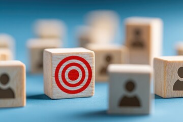 Wooden block with target icon amongst other profile blocks