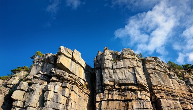 blocky cliffs against a blue sky