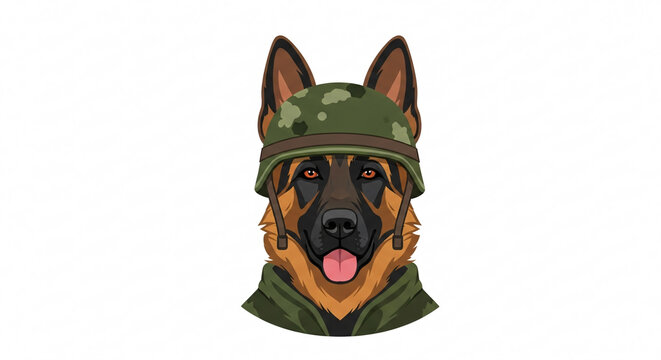 Pixel Art Military German Shepherd Dog Wearing Helmet and Uniform Digital Illustration - Powered by Adobe