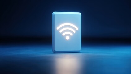 Glowing Wi-Fi symbol on a light-blue surface
