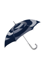 Dark background with reflective blue and white umbrella showcasing sleek modern design