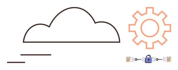 Cloud outline paired with a gear and padlock, symbolizing cloud computing, security, and automation. Ideal for technology, innovation, cybersecurity, data management, IT services cloud solutions