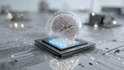 3D rendering of a brain inside a cpu