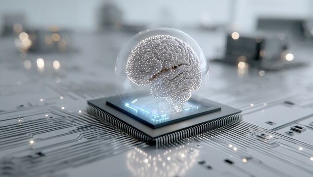 3D rendering of a brain inside a cpu