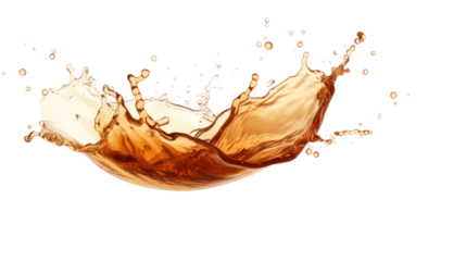 Tea splash with steam - brown tea splash with steam rising on transparent background