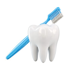 Tooth with toothbrush isolated on transparent background