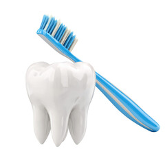 Tooth with toothbrush isolated on transparent background