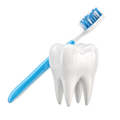 Tooth with toothbrush isolated on transparent background