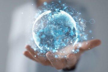 Holographic Earth held in a hand