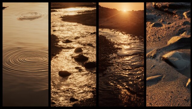 Golden hour river and beach scenes