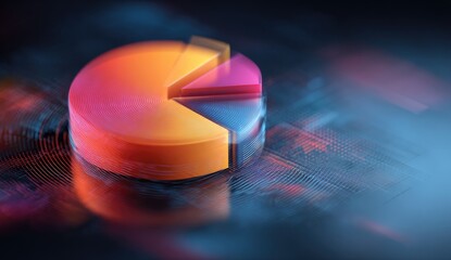 3D pie chart with vibrant slices on dark surface