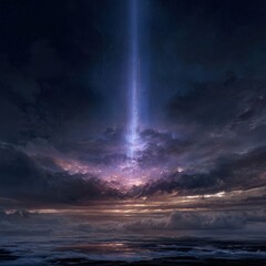Obraz premium Night sky, light beam, clouds