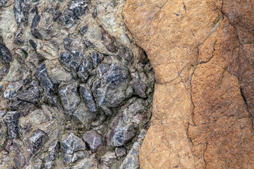 Chert / sedimentary rock. commonly with thin interlayers of reddish-brown shale, graywacke and greenstone. Coyote Point Beach, San Mateo, California. San Francisco Peninsula. San Francisco Bay