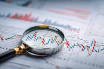 Magnifying glass focused on financial charts (2)