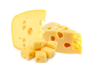 Fresh cheese isolated on white, set of pieces