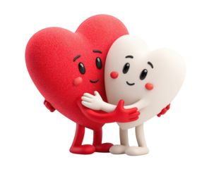 Two cartoon hearts embracing
