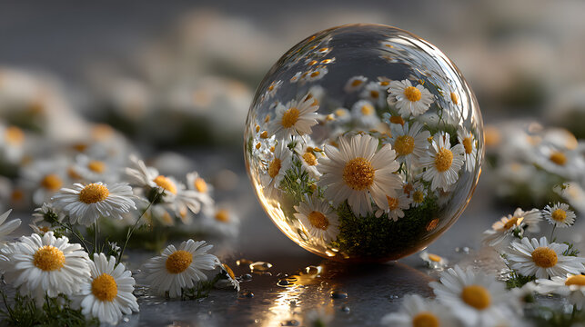 Abstract 3D Rendering of a Sphere Adorned with Daisis