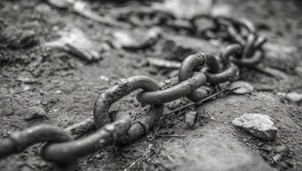Rusty chain on dirt ground