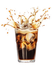 Iced coffee with cream swirl on transparent background