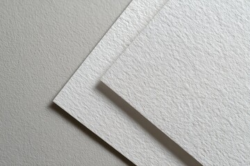 Two sheets of textured white paper overlapping, light gray background