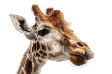 Obraz premium Close-up of a giraffe's head and neck, tongue extended