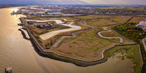 Drone shot of historic Tilbury Fort in Essex, UK, showcasing its star-shaped defensive design by the Thames. Great for themes like heritage, tourism, architecture, and military history visuals © Alexey Fedorenko
