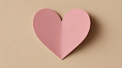 close-up of single flat pink paper heart with clean sharp edges on pale beige backdrop, simple symbolic detail, minimalist supportive awareness with negative space
