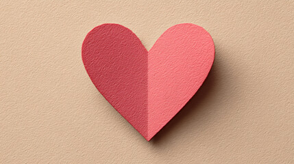 close-up of single flat pink paper heart with clean sharp edges on pale beige backdrop, simple symbolic detail, minimalist supportive awareness with negative space