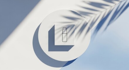 Minimalist cosmetic product display, light and shadow, white and blue