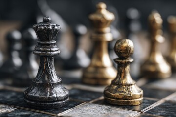 Chess pieces on a dark board