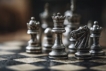 Fototapeta premium Close-up chess pieces on a checkered board