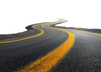 Winding asphalt road disappearing into distance