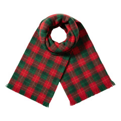 A vibrant red and green plaid Christmas scarf on a transparent background, perfect for holiday gifts.