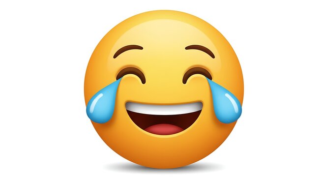 Face emoji with tears of joy laughing uncontrollably on a white background
