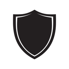 Black Shield with White Outline Isolated on White Background for Security