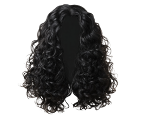 Dark curly wig on a mannequin head