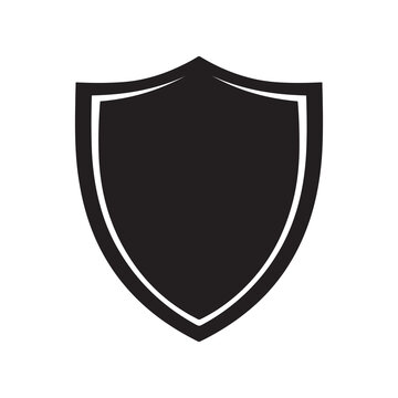 Black Shield with White Outline Isolated on White Background for Security