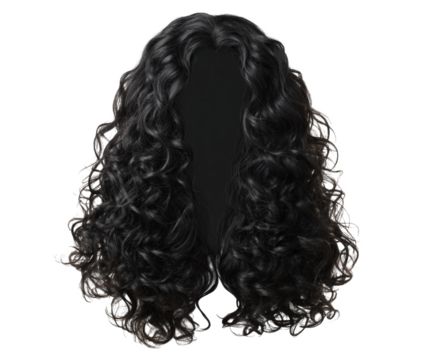 Dark curly wig on a mannequin head