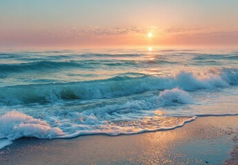 Sunrise over a tranquil beach with gentle waves