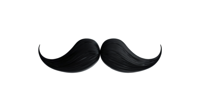 A stylized, dark black mustache against a black background