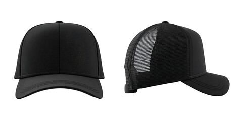 Two views of a black baseball cap
